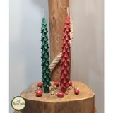 Han Crafts Dekoratif Yeni Yıl Yılbaşı Mum Şamdan Çam Ağacı Şamdan Mum 2'li Set - 2 Adet - Kırmızı - Yeşil