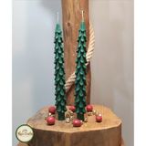 Han Crafts Dekoratif Yeni Yıl Yılbaşı Mum Şamdan Çam Ağacı Şamdan Mum 2'li Set - 2 Adet - Yeşil