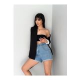 han fashion Kadın Kruvaze Yaka Düğmesiz Cepli Astarlı Siyah Blazer Ceket