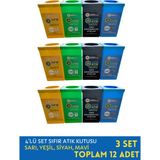 Han Plus Geri Dönüşüm Kutusu - 4'lü Set, 3 Takım, Otel, Fabrika ve İşyeri Kullanımına Uygun (Toplam 12 Adet) + Online Sıfır Atık Eğitimi