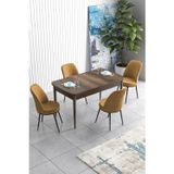 Han Serisi 70x114, Açılabilir Mdf Mutfak Masa Takımı, Barok Ahşap Desen Masa Ve 4 Cappucino Sandalye