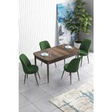 Han Serisi 70x114, Açılabilir Mdf Mutfak Masa Takımı, Barok Ahşap Desen Masa Ve 4 Haki Sandalye