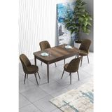 Han Serisi 70x114, Açılabilir Mdf Mutfak Masa Takımı, Barok Ahşap Desen Masa Ve 4 Kahve Sandalye