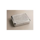 Han Tobacco Desenli Metal Tütün Saklama Kutusu – Battal Boy - Gümüş Renk, Altın İç Yüzey, Kapaklı, 11x8x3 cm