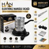Han Tobacco Han Elektrikli Nargile Ocağı 230V Kömür Yakma Ocağı + Nargile Iğnesi Maşa Kömür Folyo Sipsi Seti