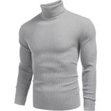 Hanclo Erkek Boğazlı Slim Fit Triko Kazak – Basic Esnek Kışlık Model - Gri - XL