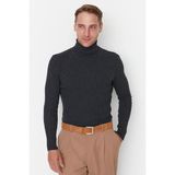 Hanclo Erkek Slim Fit Dar Kesim Yumuşak Dokulu Tüylenmeyen Tam Balıkçı Yaka Triko Kazak - XL - Füme