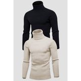 Hanclo Unisex 2’li Hazır Paket Siyah - Bej Balıkçı Yaka Kaşkorse Şardonlu Slimfit Boğazlı Kazak