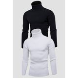 Hanclo Unisex 2’li Hazır Paket Siyah - Beyaz Balıkçı Yaka Kaşkorse Şardonlu Slimfit Boğazlı Kazak