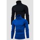 Hanclo Unisex 2’li Hazır Paket Siyah - Mavi Balıkçı Yaka Kaşkorse Şardonlu Slimfit Boğazlı Kazak - XS