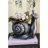 HAND DEKOR Dekoratif Salyangoz Saksı Vazo Biblo Obje, 27 cm, Gümüş Eskitme