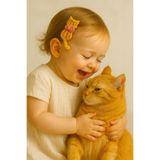 Hand Mother's Since 2024 Kedim ve Patisi Figür Antialerjik Az Saçlı Bebek Tokası Organik 2'li Set Handmade Bebek Hediyelik
