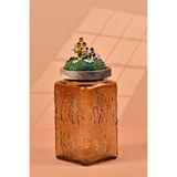 Handan Uzunoğlu by Uzunoğlu El Yapımı Özel Tasarım Bal Kavanoz - 1000 ml - Vakumlu Ahşap Kapaklı (Bal ve Arı Detaylı) - Medium Amber Çiçekli Kare Cam - Mutfak ve Ev Dekorasyonu