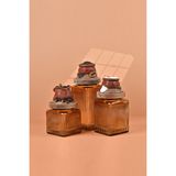 Handan Uzunoğlu by Uzunoğlu El Yapımı Özel Tasarım Çay Kahve Şeker Kavanozu - 3'lü Set - Vakumlu Ahşap Kapaklı (Kahverengi Detaylı) - Medium Amber Çizgili Cam - Mutfak ve Ev Dekorasyonu