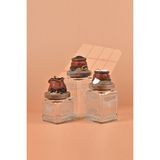 Handan Uzunoğlu by Uzunoğlu El Yapımı Özel Tasarım Çay Kahve Şeker Kavanozu - 3'lü Set - Vakumlu Ahşap Kapaklı (Kahverengi Detaylı) - Şeffaf Çizgili Cam - Mutfak ve Ev Dekorasyonu