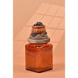 Handan Uzunoğlu by Uzunoğlu El Yapımı Özel Tasarım Karabiber Baharat Kavanozu - 700 ml - Vakumlu Ahşap Kapaklı (Turuncu Detaylı) - Dark Amber Çizgili Cam - Mutfak ve Ev Dekorasyonu