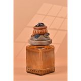Handan Uzunoğlu by Uzunoğlu El Yapımı Özel Tasarım Karabiber Baharat Kavanozu - 700 ml - Vakumlu Ahşap Kapaklı (Turuncu Detaylı) - Medium Amber Çizgili Cam - Mutfak ve Ev Dekorasyonu