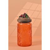 Handan Uzunoğlu by Uzunoğlu El Yapımı Özel Tasarım Kavanoz - 1000 ml - Vakumlu Ahşap Kapaklı (Böğürtlen Detaylı) - Turuncu Çiçekli Yuvarlak Cam - Mutfak ve Ev Dekorasyonu Turuncu