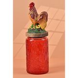 Handan Uzunoğlu by Uzunoğlu El Yapımı Özel Tasarım Kavanoz - 1000 ml - Vakumlu Ahşap Kapaklı (Horoz Detaylı) - Kırmızı Çiçekli Yuvarlak Cam - Mutfak ve Ev Dekorasyonu