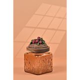Handan Uzunoğlu by Uzunoğlu El Yapımı Özel Tasarım Kavanoz - 500 ml - Vakumlu Ahşap Kapaklı (Böğürtlen Detaylı) - Light Amber Çiçekli Kare Cam - Mutfak ve Ev Dekorasyonu Light Amber