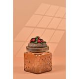 Handan Uzunoğlu by Uzunoğlu El Yapımı Özel Tasarım Kavanoz - 500 ml - Vakumlu Ahşap Kapaklı (Çilek Detaylı) - Light Amber Çiçekli Kare Cam - Mutfak ve Ev Dekorasyonu