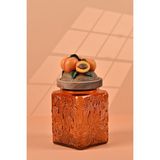 Handan Uzunoğlu by Uzunoğlu El Yapımı Özel Tasarım Kavanoz - 700 ml - Vakumlu Ahşap Kapaklı (Kayısı Detaylı) - Dark Amber Çiçekli Kare Cam - Mutfak ve Ev Dekorasyonu
