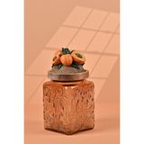 Handan Uzunoğlu by Uzunoğlu El Yapımı Özel Tasarım Kavanoz - 700 ml - Vakumlu Ahşap Kapaklı (Kayısı Detaylı) - Light Amber Çiçekli Kare Cam - Mutfak ve Ev Dekorasyonu
