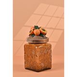 Handan Uzunoğlu by Uzunoğlu El Yapımı Özel Tasarım Kavanoz - 700 ml - Vakumlu Ahşap Kapaklı (Kayısı Detaylı) - Medium Amber Çiçekli Kare Cam - Mutfak ve Ev Dekorasyonu