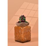 Handan Uzunoğlu by Uzunoğlu El Yapımı Özel Tasarım Kavanoz - 700 ml - Vakumlu Ahşap Kapaklı (Vişne Detaylı) - Medium Amber Çiçekli Kare Cam - Mutfak ve Ev Dekorasyonu