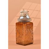 Handan Uzunoğlu by Uzunoğlu El Yapımı Özel Tasarım Tuz Baharat Kavanozu - 1000 ml -Vakumlu Ahşap Kapaklı (Dore Detaylı) - Medium Amber Çiçekli Cam - Mutfak ve Ev Dekorasyonu