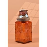 Handan Uzunoğlu by Uzunoğlu El Yapımı Özel Tasarım Tuz Baharat Kavanozu - 1000 ml - Vakumlu Ahşap Kapaklı (Kahverengi Detaylı) - Dark Amber Çiçekli Cam - Mutfak ve Ev Dekorasyonu