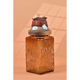 Handan Uzunoğlu by Uzunoğlu El Yapımı Özel Tasarım Tuz Baharat Kavanozu - 1000 ml - Vakumlu Ahşap Kapaklı (Kahverengi Detaylı) - Medium Amber Çiçekli Cam - Mutfak ve Ev Dekorasyonu