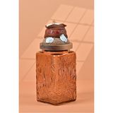 Handan Uzunoğlu by Uzunoğlu El Yapımı Özel Tasarım Tuz Baharat Kavanozu - 700 ml - Vakumlu Ahşap Kapaklı (Kahverengi Detaylı) - Light Amber Çiçekli Cam - Mutfak ve Ev Dekorasyonu