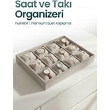 Handanca 12 Bölmeli Kadife Saat ve Bileklik Kutusu - Takı Organizeri - Krem - Seçenek 1