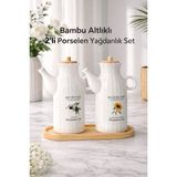 Handanca 2 Adet 1 Lt Porselen Yağdanlık ve Bambu Altlık Seti_yağlık Sirkelik Her Biri 1000ML - Seçenek 1
