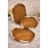 Handanca 3'lü Rattan Sepet, Tepsi, Organizer - Ahşap - Ceviz - Seçenek 1