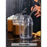 Handanca 4 Adet Cam Pipetli Kristal Bardak 400ML Soğuk Kahve Bardağı Limonata Bardağı Meşrubat Bardağı - Seçenek 1 - Ahşap - Bej - Siyah