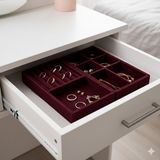 Handanca Bordo Süet Takı Organizer Seti, Yüzük, Küpe ve Kolye Düzenleyici - Abanoz