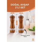 Handanca Doğal Ahşap Karabiber Tuz Kahve Baharat Öğütücü Ahşap Değirmen Tuzluk Biberlik 2 Adet - Seçenek 1
