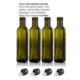 Handelika 4 Adet x 250 ml Yeşil Maraska Cam Şişe Yağdanlık-Sirkelik-Sosluk + Drop-Stop Kapak
