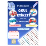 Handeto Kraft 72 Adet Araba Temalı Kişiye Özel Okul Etiketi İsim Yazılabilen Etiket Kalem Defter İsimli Etiket