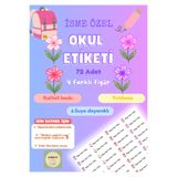 Handeto Kraft 72 Adet Mor Çiçek Temalı Kişiye Özel Okul Etiketi İsim Yazılabilen Etiket Kalem Defter İsimli Etiket