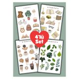 Handeto Kraft Kitap Temalı 4lü Çoklu Sticker Seti, Çıkartma, Scrapbook, Bullet Journal Etiket, Ajanda Sticker