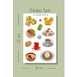 Handeto Kraft Türk tatlıları temalı Sticker Seti, 8x12 cm, çıkartma, bullet journal, scrapbook, kolaj, etiket