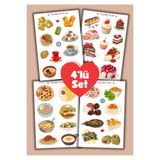 Handeto Kraft Yemek ve tatlı Çoklu Sticker Seti, 4lü sticker, Çıkartma, Scrapbook, Bullet Journal Etiket, Ajanda