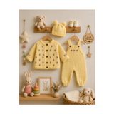 Handmade 4 Parça El Örgüsü Bebek Seti %100 Pamuklu Tulum Hırka Şapka Patik 6-12 Ay Set
