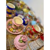 Handmade 6 kişilik El boyama Porselen Kahve Fincan Takımı ve Lokumluk - Renkli