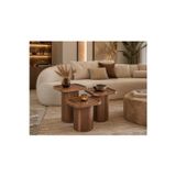 Handmade Bohem Ahşap Zigon Sehpa 3’Lü Set Modern Ceviz Mdf Yan Sehpa Salon Balkon Otel Konsept