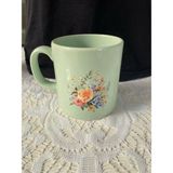 Handmade by Sevgi Çiçek Desenli Yeşil Seramik Kupa - Açık Yeşil - 300 ml