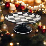 Handmade Çini Düz Büyük Yuvarlak Ayaklı Servis Tabağı Tasarım Dama Desen Çini - HANDMADE ÇİNİ BÜYÜK YUVARLAK AYAKLI SERVİS TABAĞI ÇİNİ DAMA DESEN TASARIM